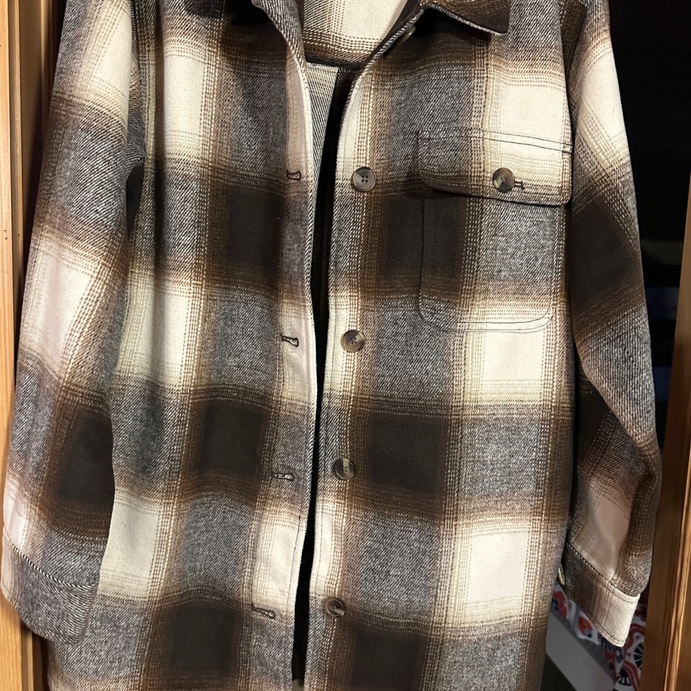 Old Navy Brown Plaid Shirt Jacket